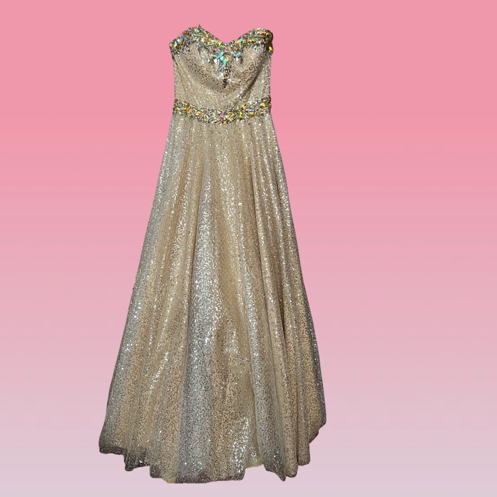 Gold Tony Bowls sequin prom dress gown